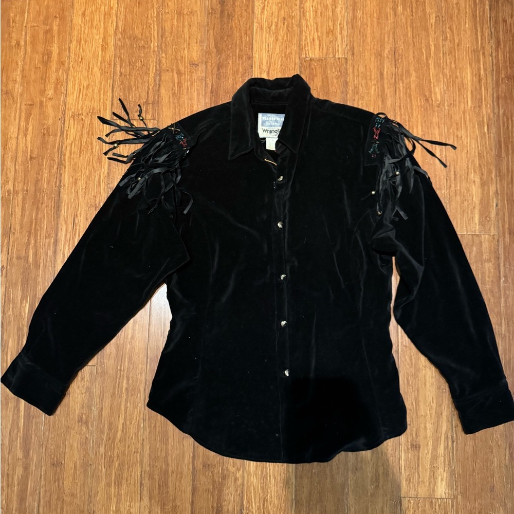 Vintage Wrangler Black Velvet Fringe Shirt